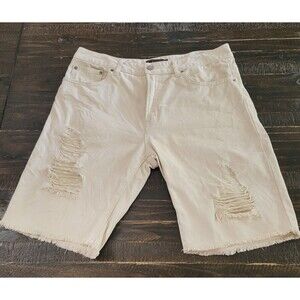 Forever 21 Men’s Distressed Slim Denim Jean Shorts Size 34 Beige Cream